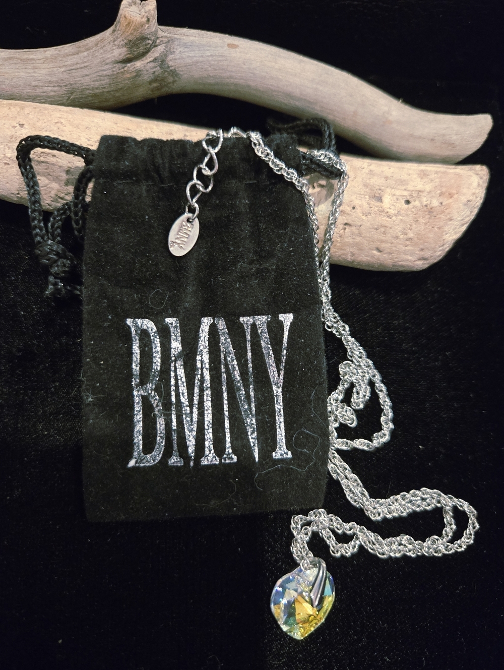 BMNY Silver TChain Necklace with Multi-Color Crystal Heart Pendant - Yellow